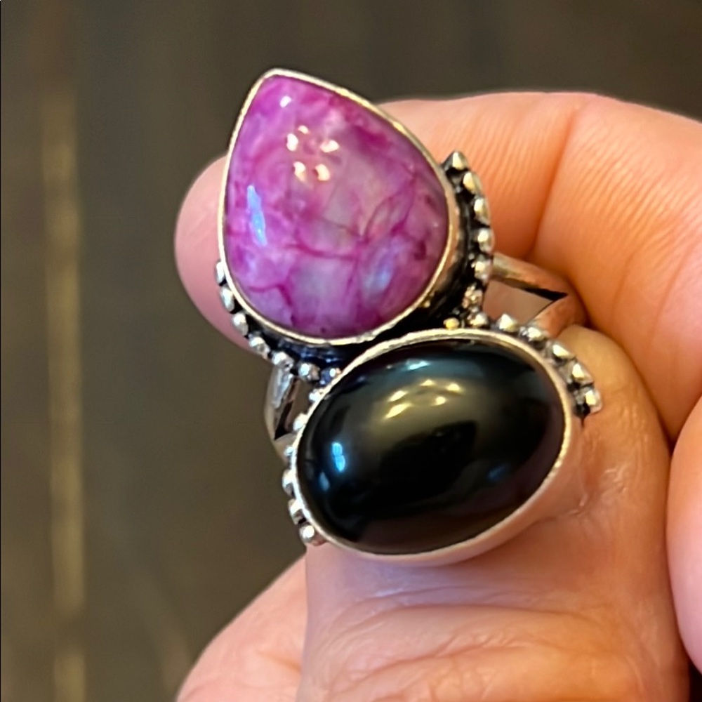 Elegant Pink and Black Stone Ring
925 sterling